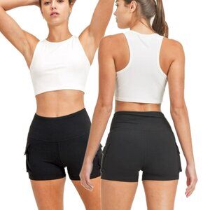 MONO B Essential Micro-Ribbed Cropped Athleisure Racer-Back Tank Top (White)